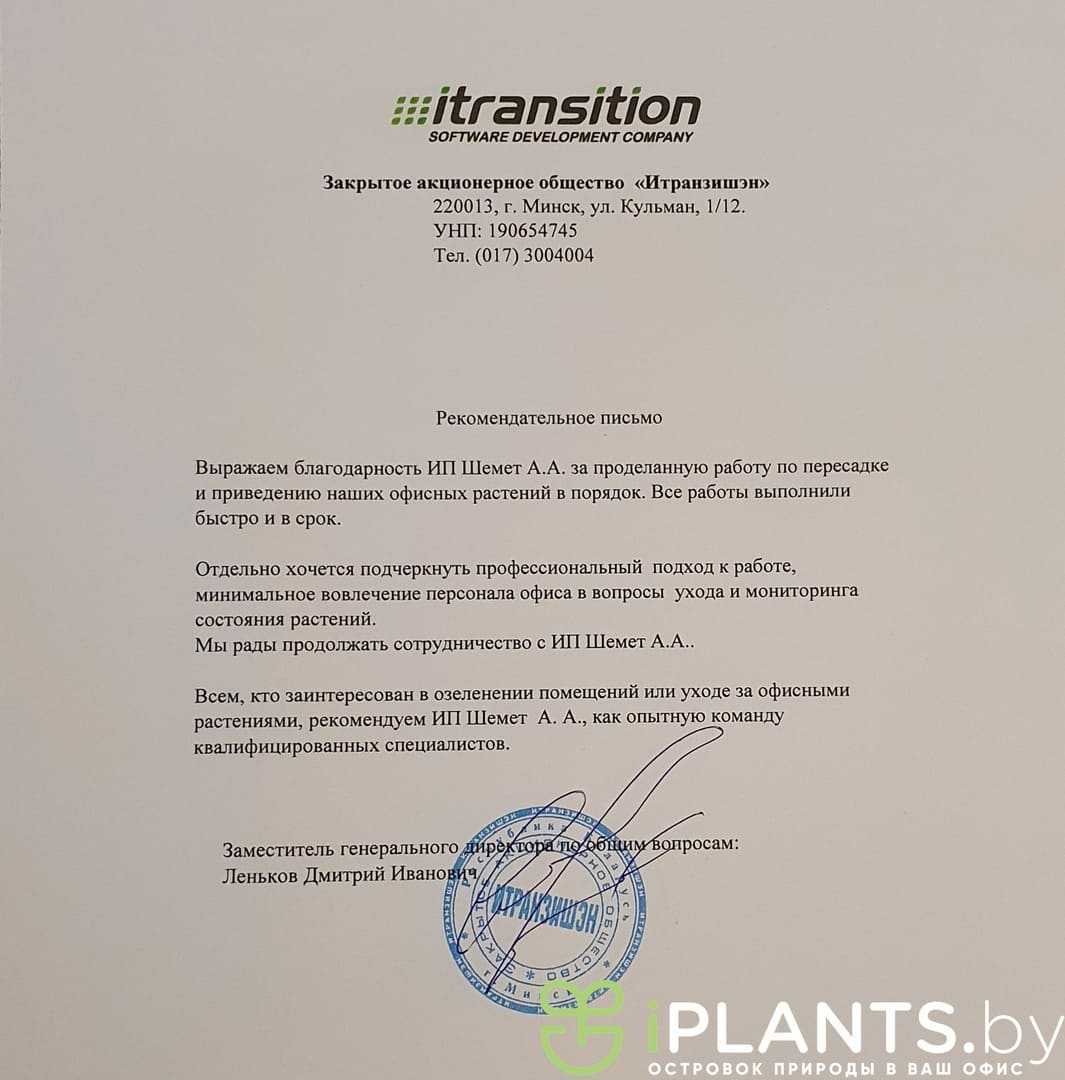 Благодарим за рекомендательное письмо компанию Itransition